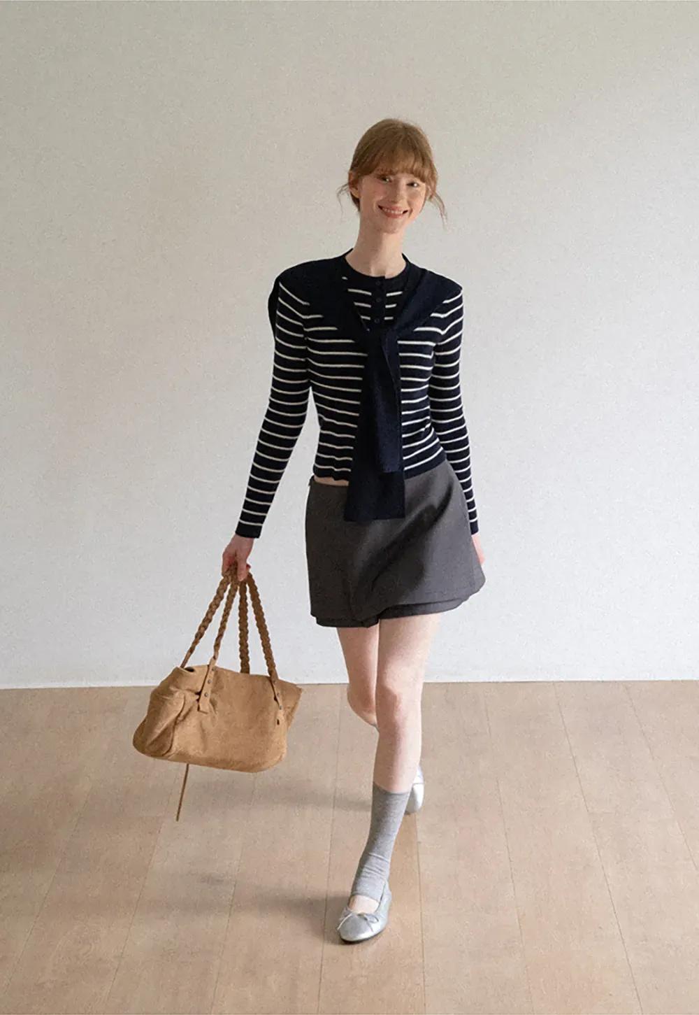 Striped Knit Sweater with Detachable Scarf Collar