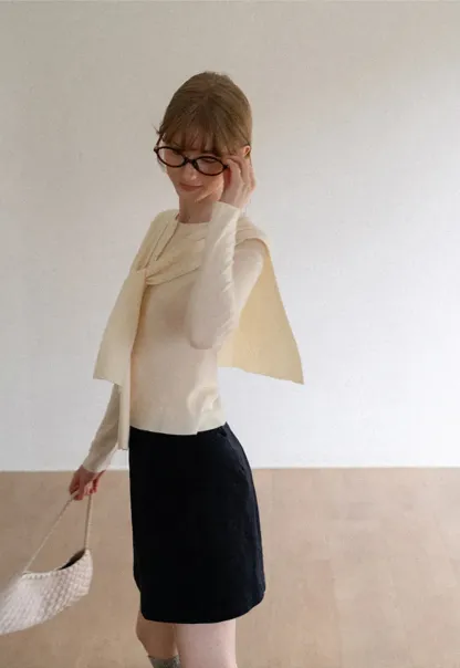Striped Knit Sweater with Detachable Scarf Collar