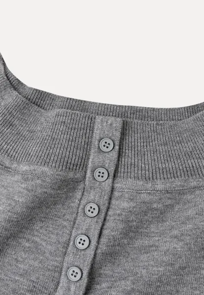 Off Shoulder Henley Long Sleeve Knit Sweater