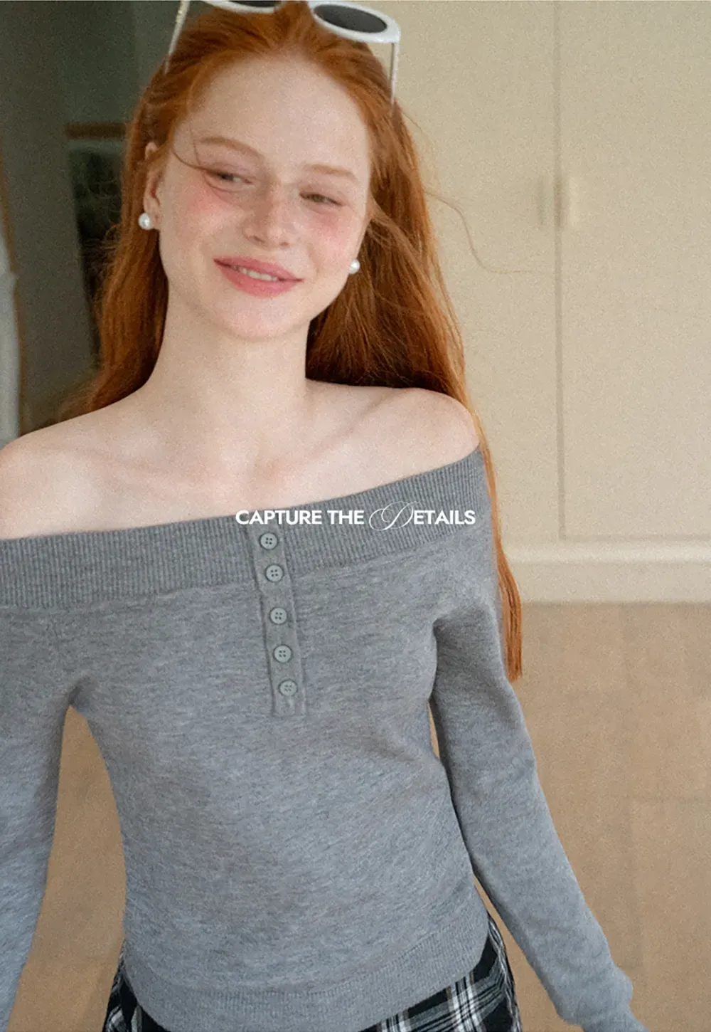 Off Shoulder Henley Long Sleeve Knit Sweater