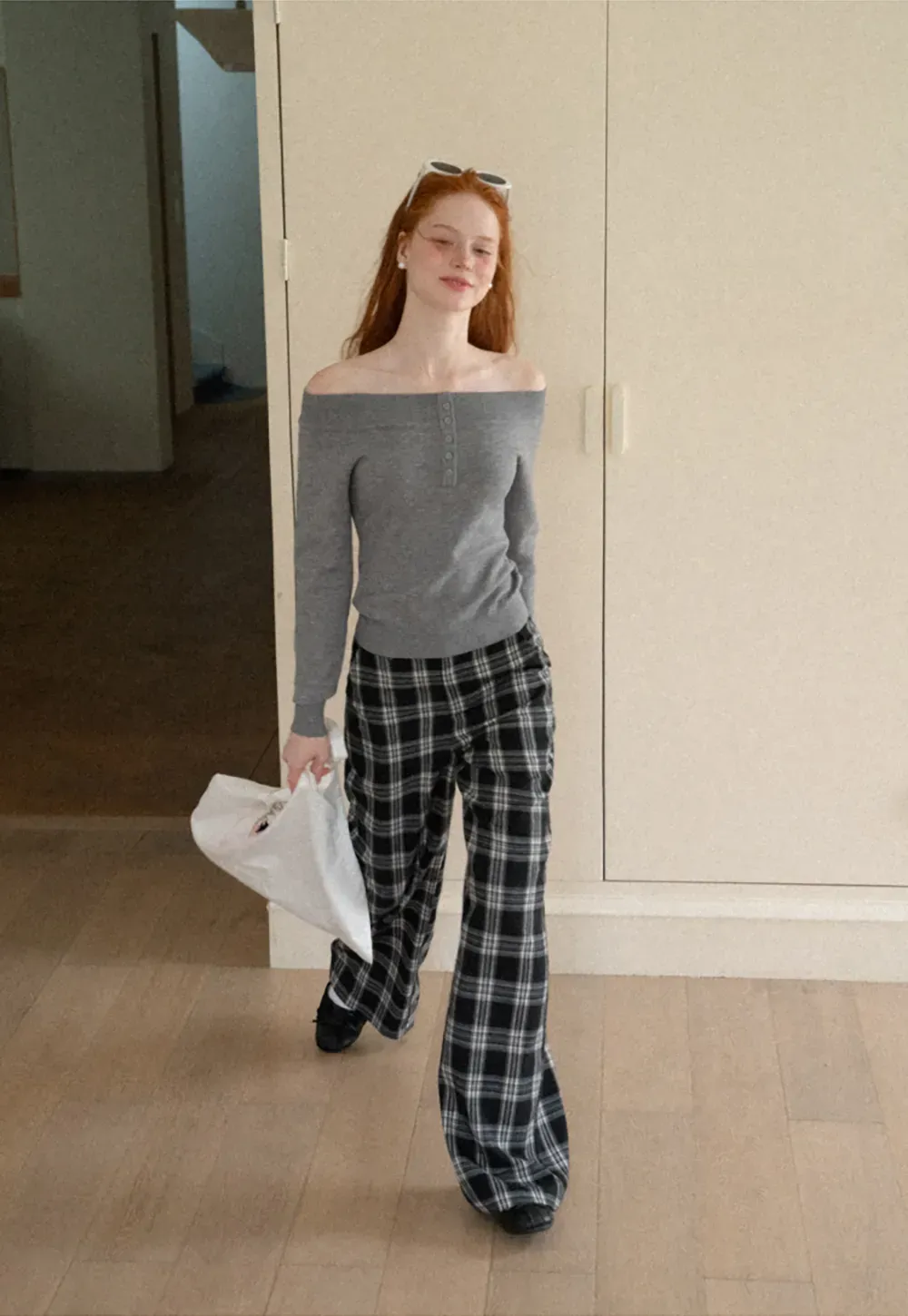 Off Shoulder Henley Long Sleeve Knit Sweater