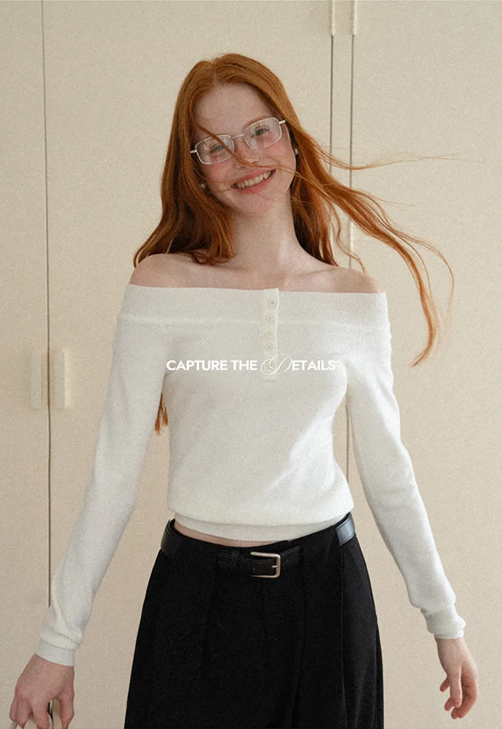 Off Shoulder Henley Long Sleeve Knit Sweater