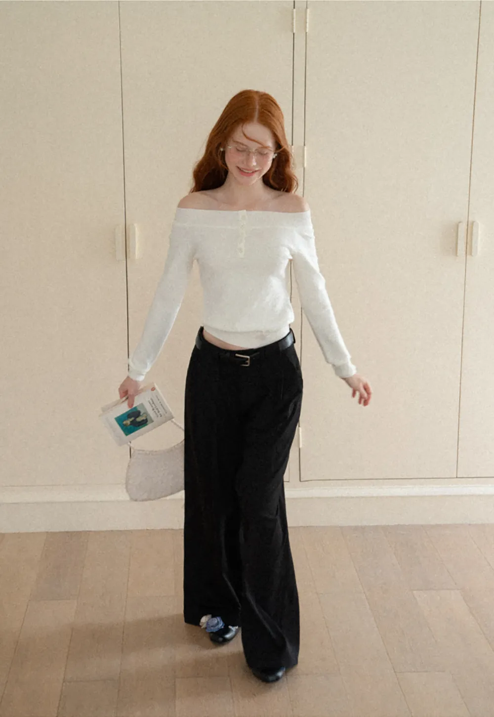 Off Shoulder Henley Long Sleeve Knit Sweater