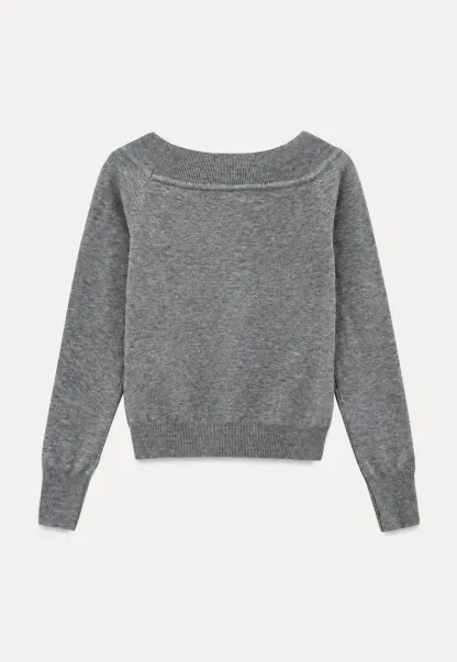 Off Shoulder Henley Long Sleeve Knit Sweater