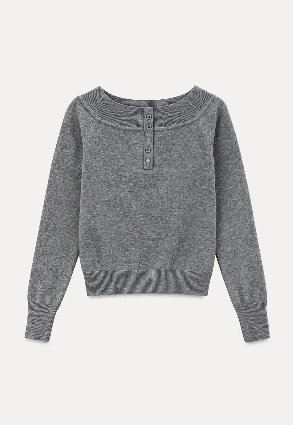 Off Shoulder Henley Long Sleeve Knit Sweater