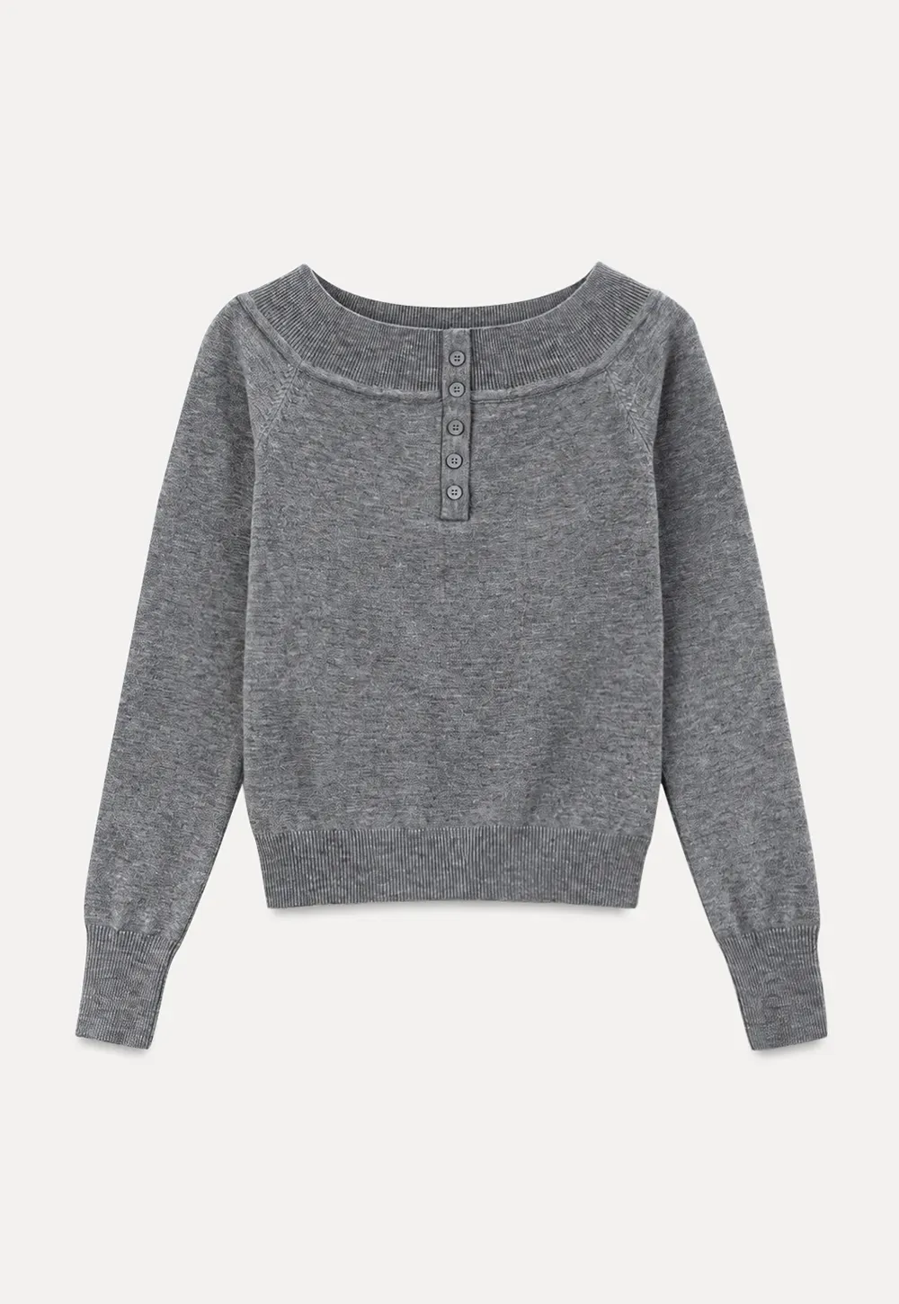 Off Shoulder Henley Long Sleeve Knit Sweater