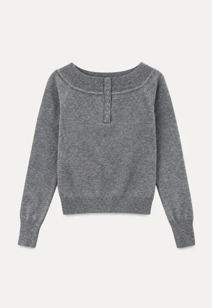 Off Shoulder Henley Long Sleeve Knit Sweater