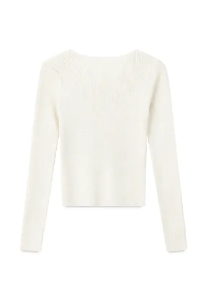 Lace Trim V Neck Ribbed Knit Sweater