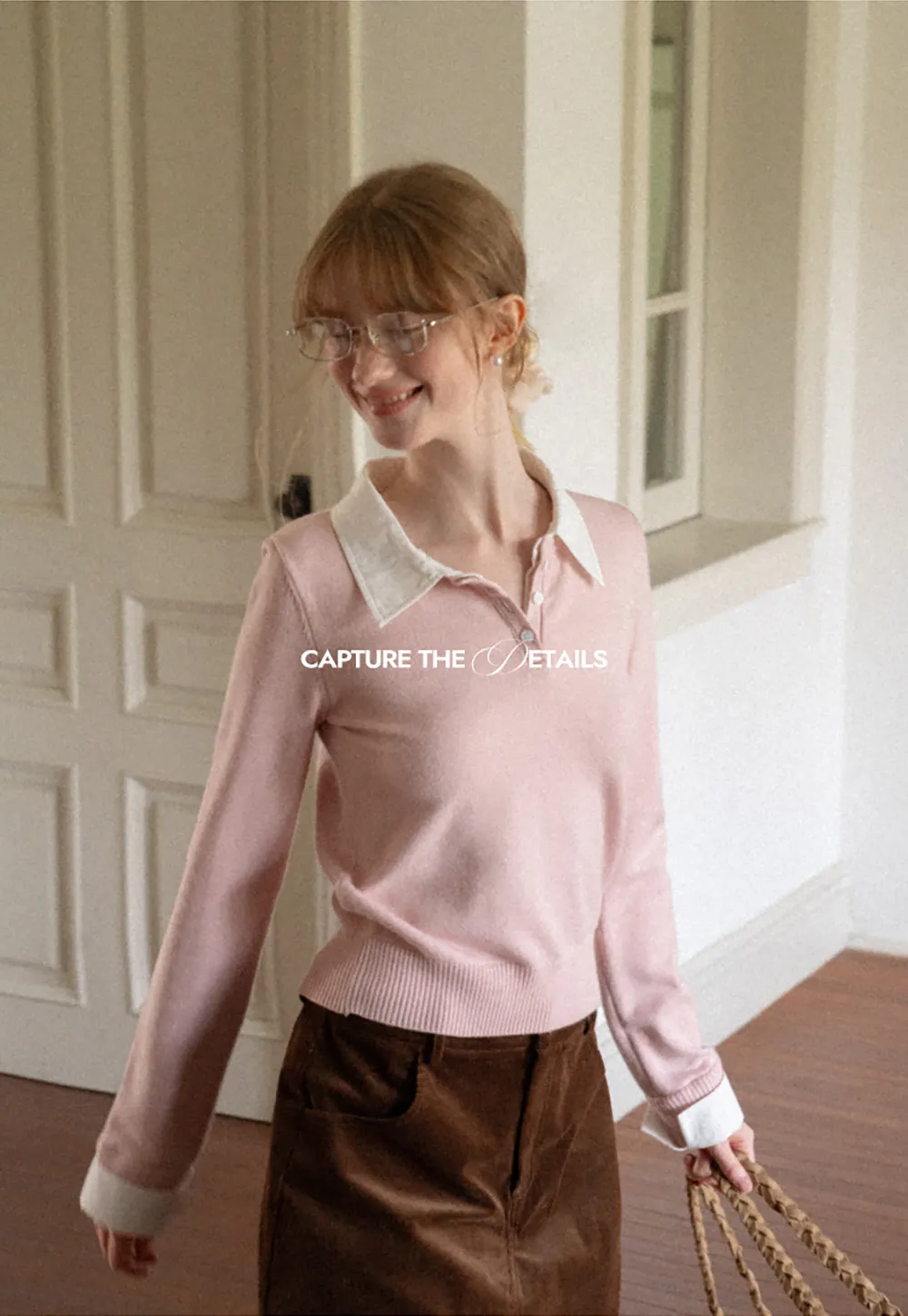 Contrast Collar Ribbed Knit Polo Sweater
