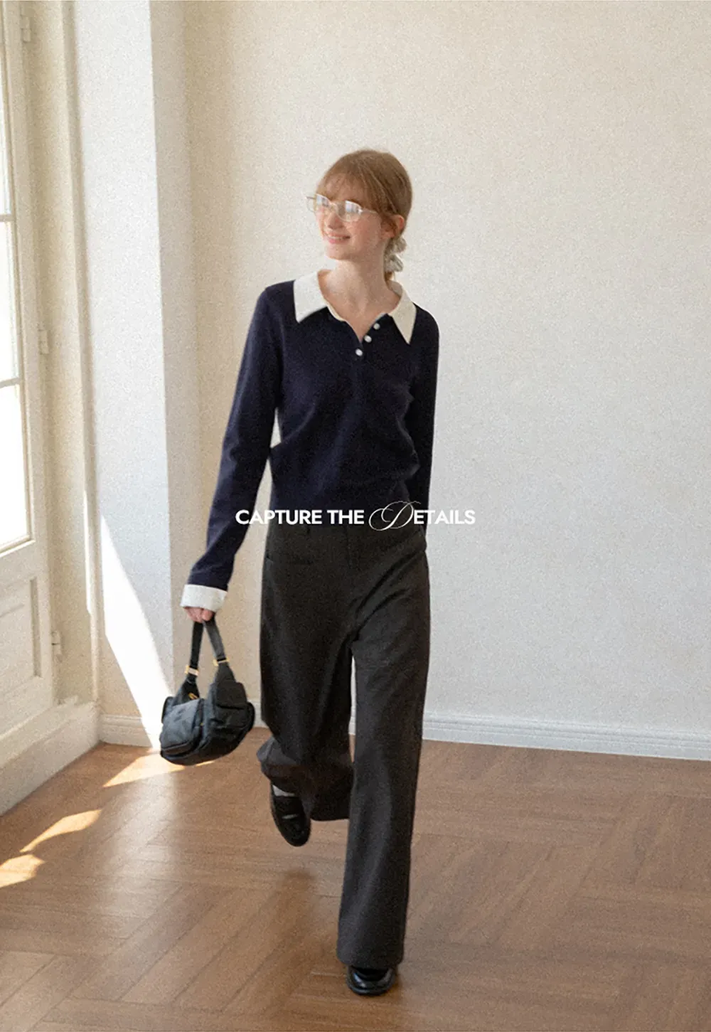 Contrast Collar Ribbed Knit Polo Sweater