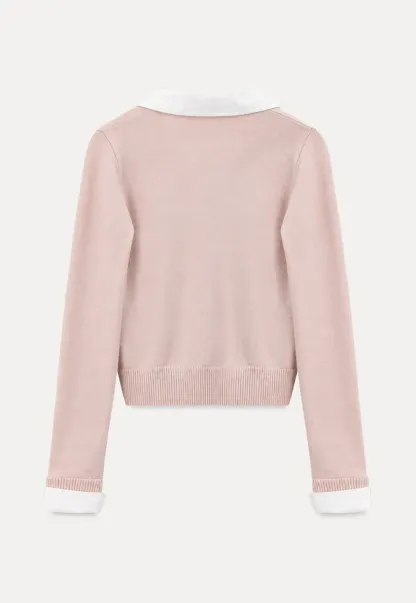 Contrast Collar Ribbed Knit Polo Sweater