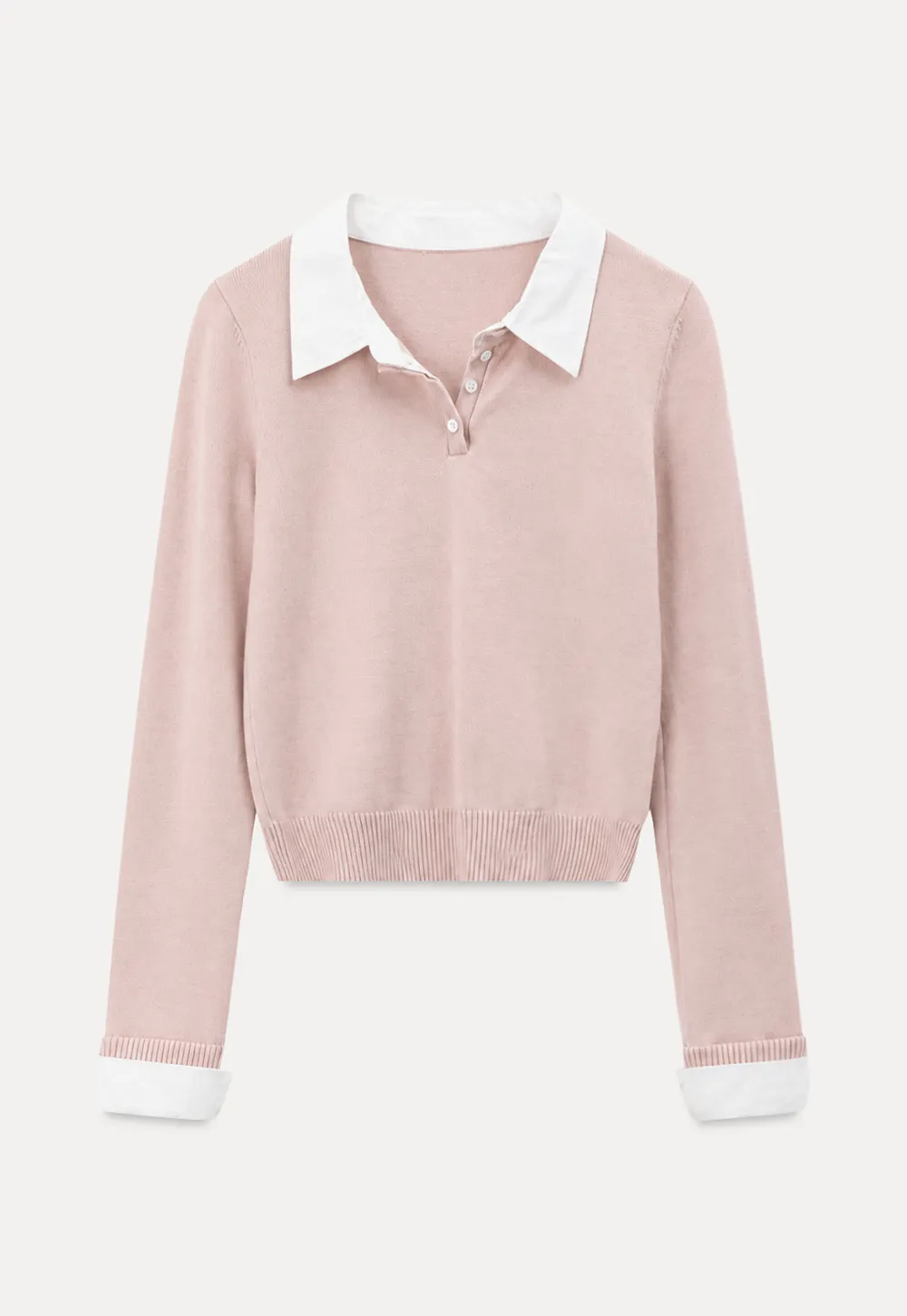 Contrast Collar Ribbed Knit Polo Sweater