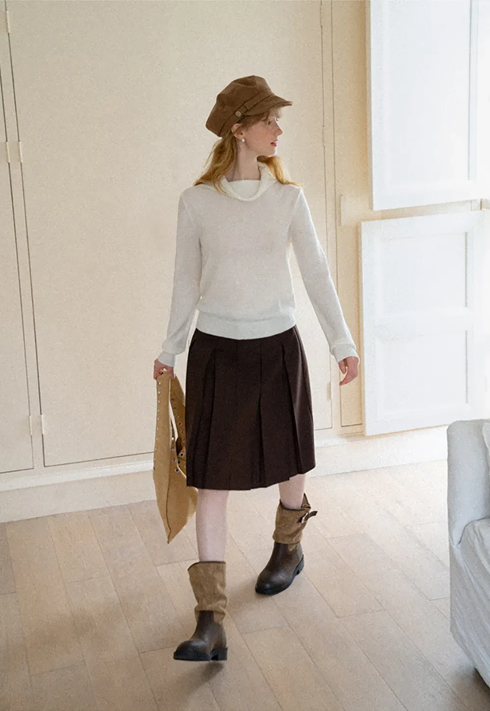 Turtleneck Ribbed Hem Woolen Knit Sweater
