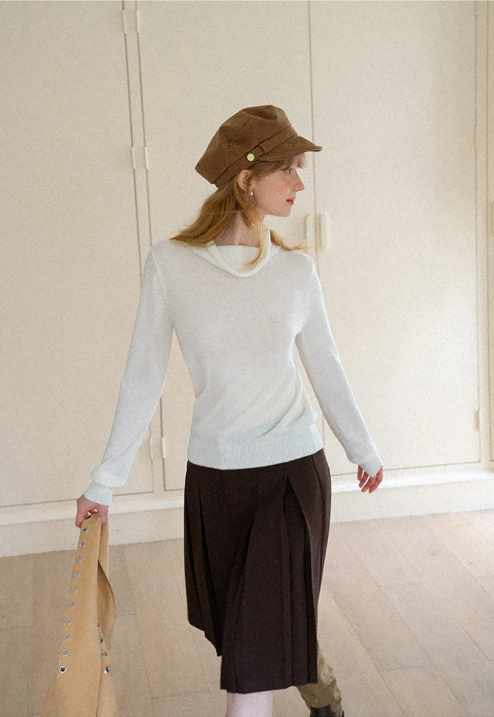 Turtleneck Ribbed Hem Woolen Knit Sweater