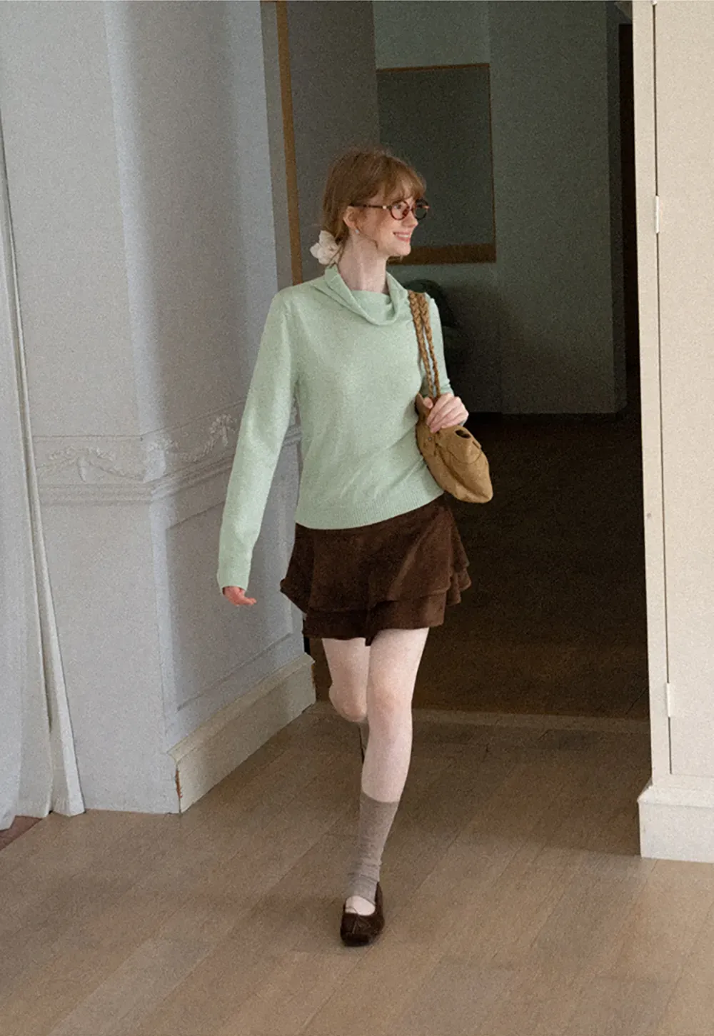 Turtleneck Ribbed Hem Woolen Knit Sweater