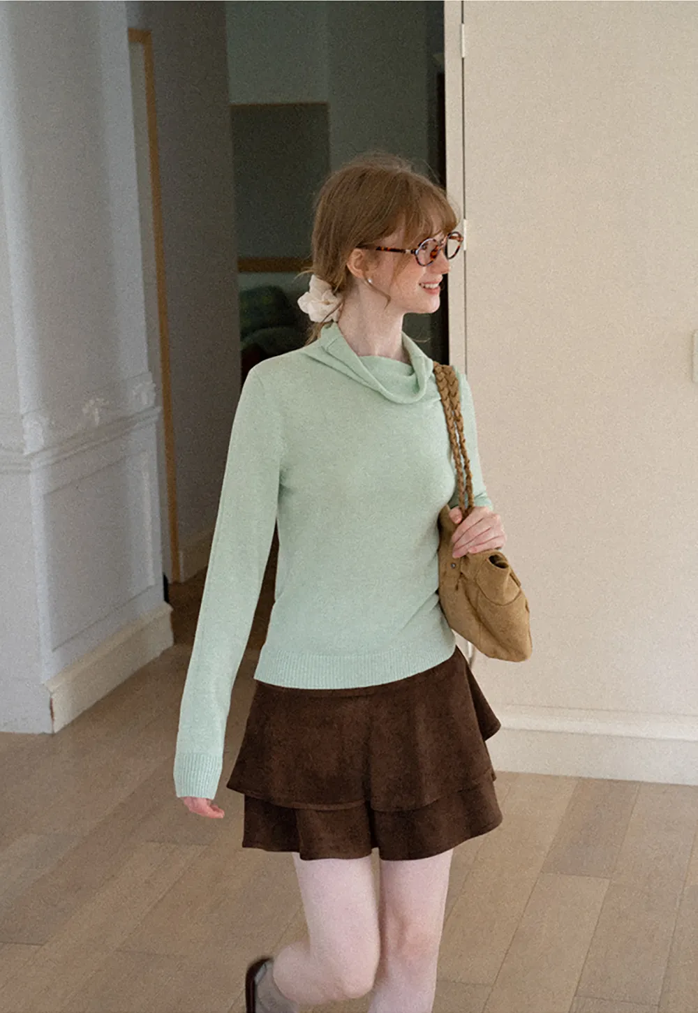 Turtleneck Ribbed Hem Woolen Knit Sweater