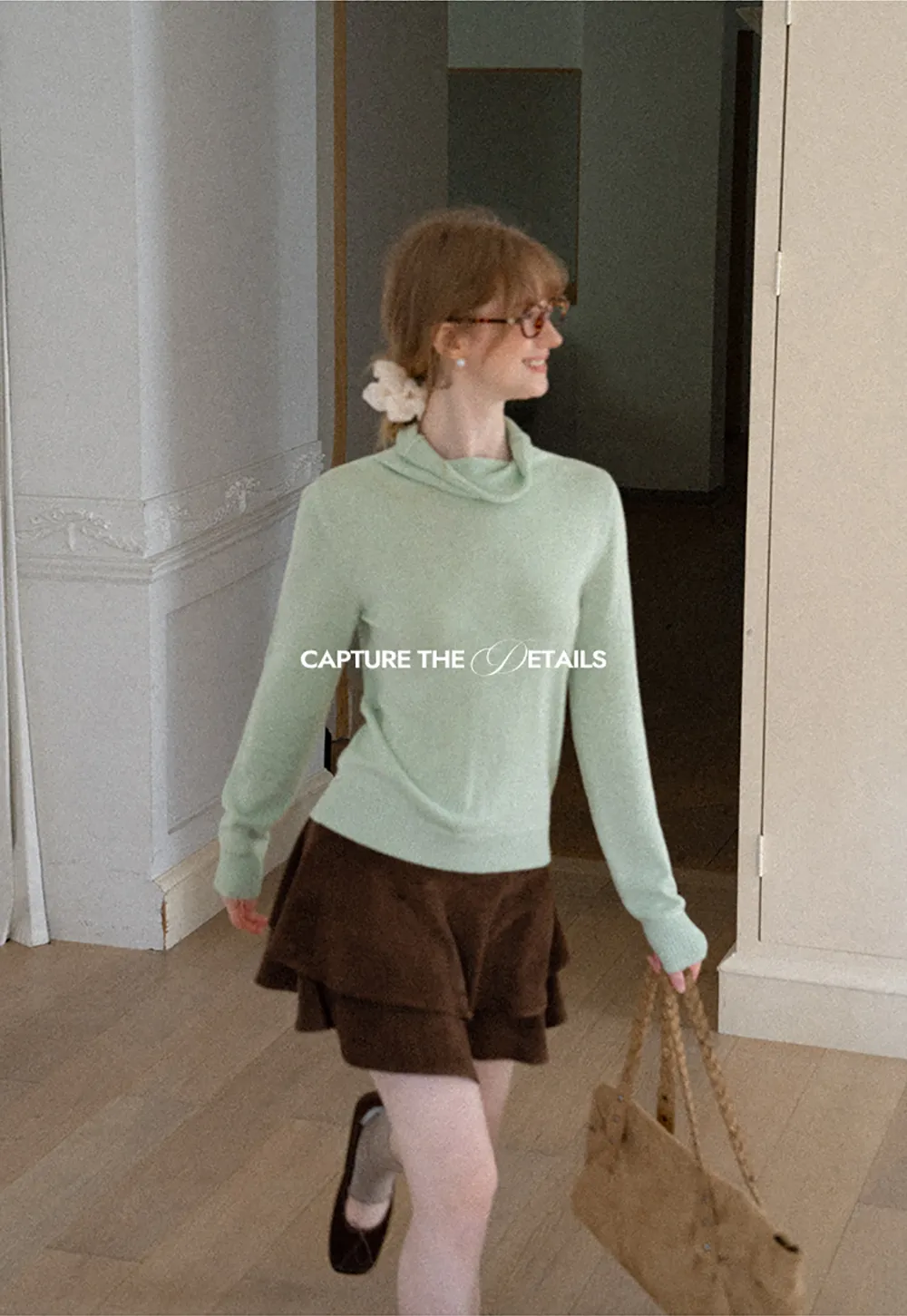 Turtleneck Ribbed Hem Woolen Knit Sweater