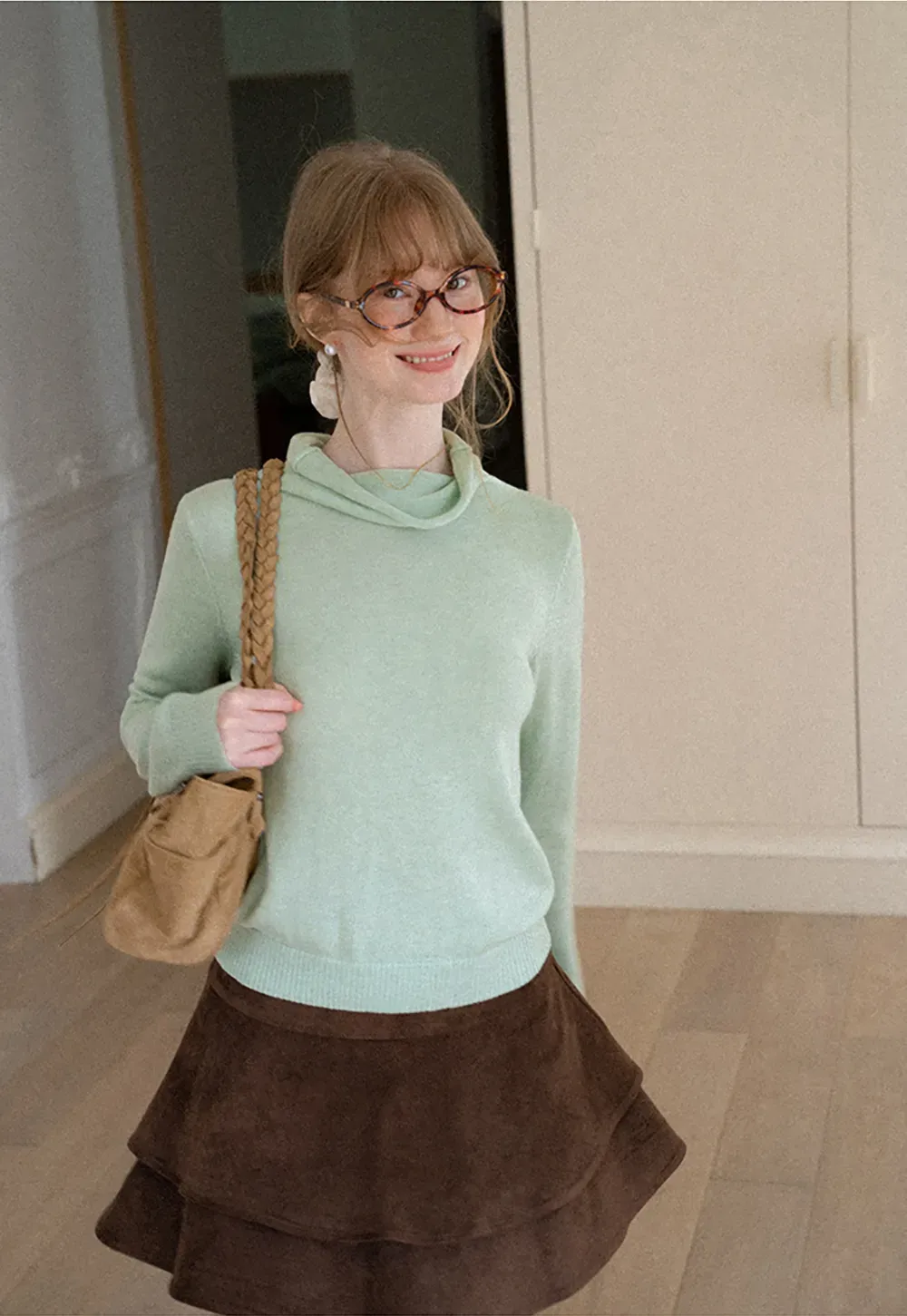 Turtleneck Ribbed Hem Woolen Knit Sweater