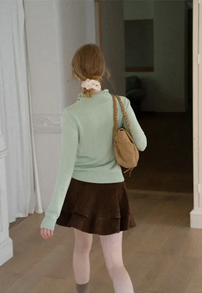 Turtleneck Ribbed Hem Woolen Knit Sweater