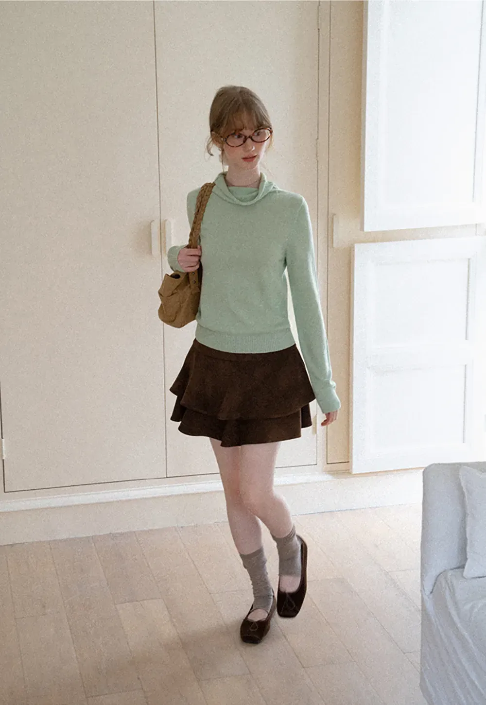 Turtleneck Ribbed Hem Woolen Knit Sweater