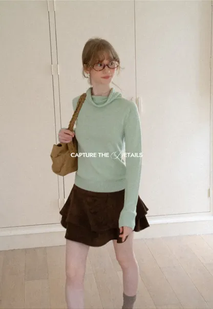 Turtleneck Ribbed Hem Woolen Knit Sweater