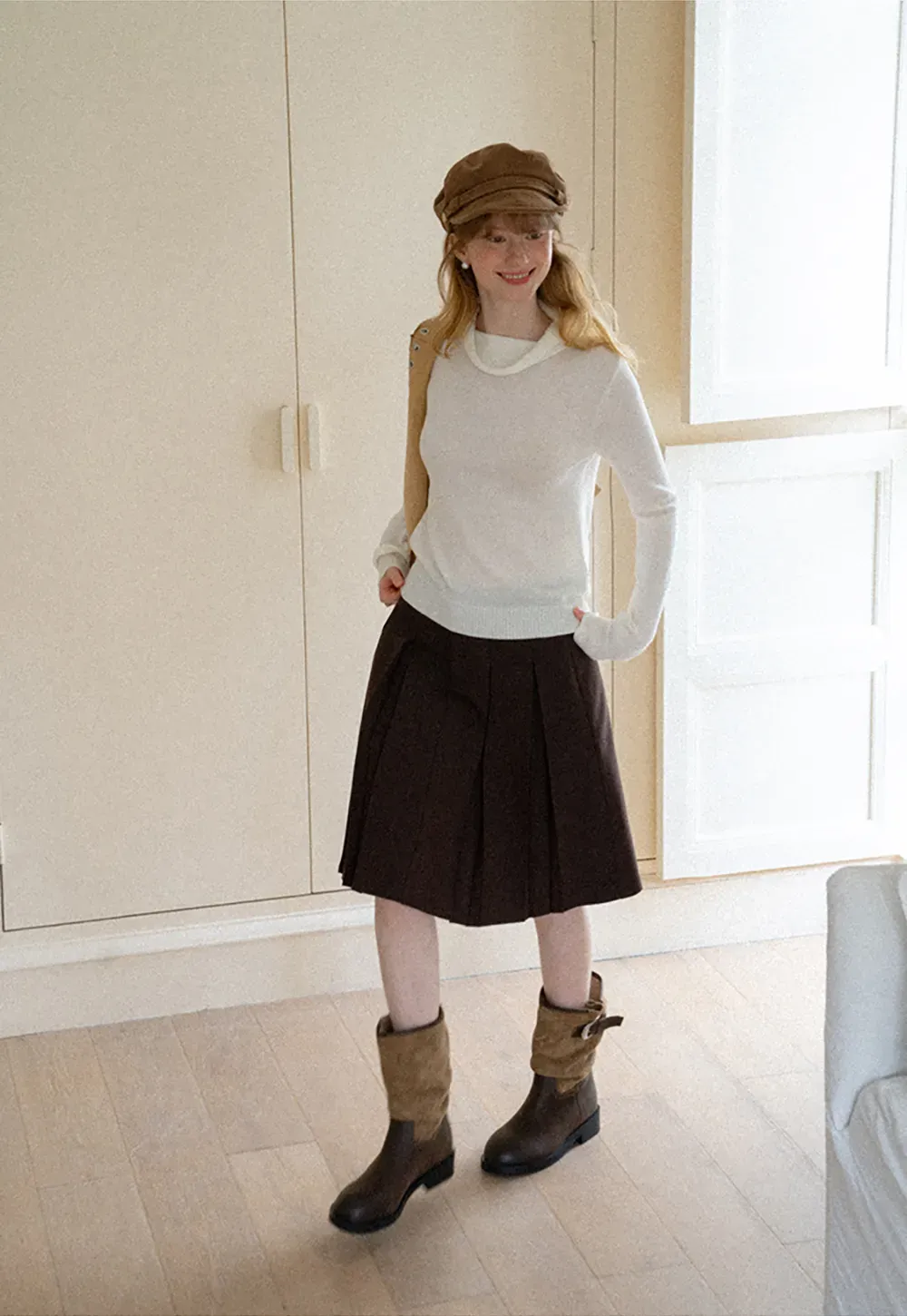 Turtleneck Ribbed Hem Woolen Knit Sweater