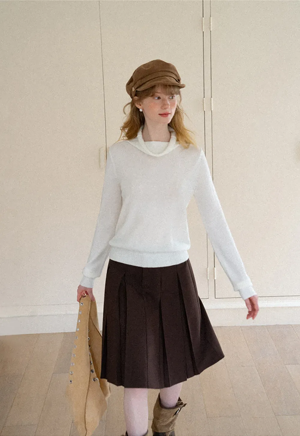 Turtleneck Ribbed Hem Woolen Knit Sweater