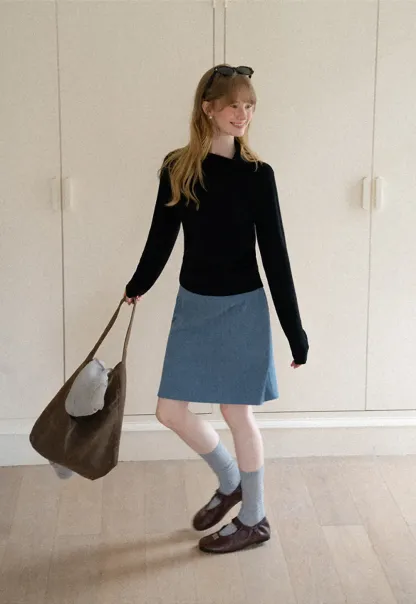 Turtleneck Ribbed Hem Woolen Knit Sweater