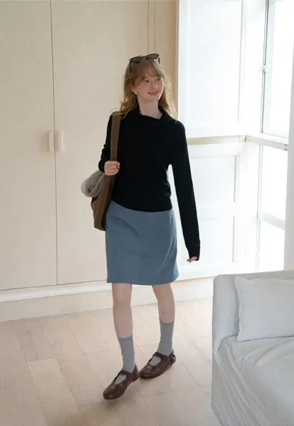 Turtleneck Ribbed Hem Woolen Knit Sweater