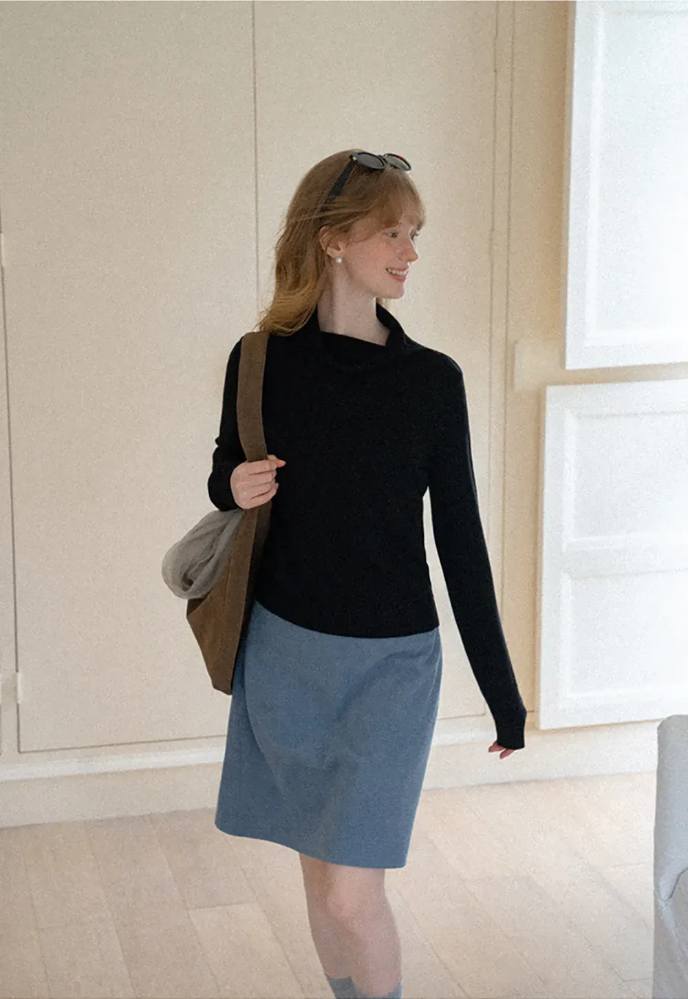 Turtleneck Ribbed Hem Woolen Knit Sweater