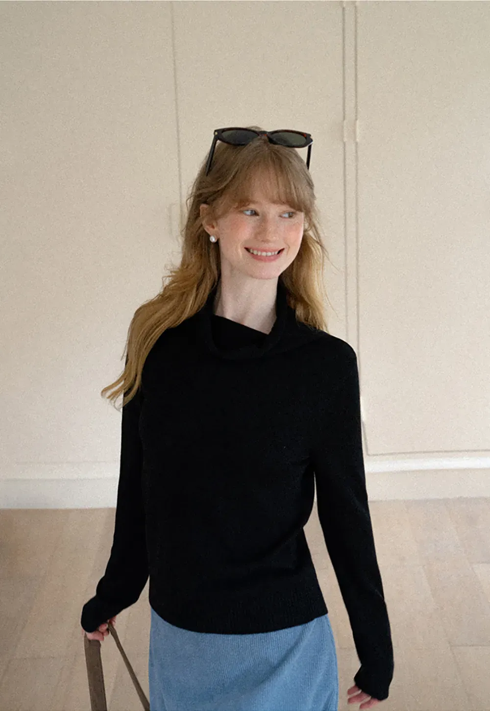 Turtleneck Ribbed Hem Woolen Knit Sweater