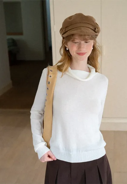 Turtleneck Ribbed Hem Woolen Knit Sweater