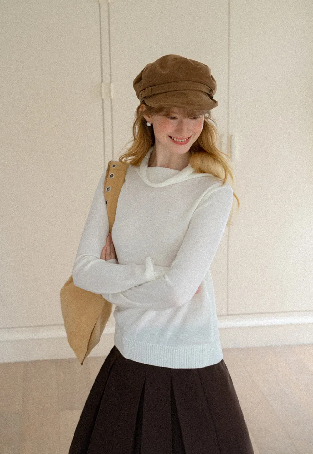 Turtleneck Ribbed Hem Woolen Knit Sweater