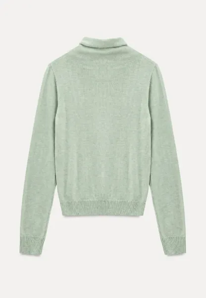 Turtleneck Ribbed Hem Woolen Knit Sweater