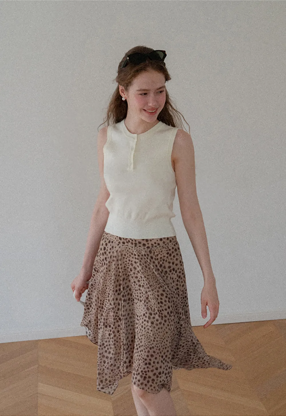 Sleeveless Henley Neck Wool Knit Top
