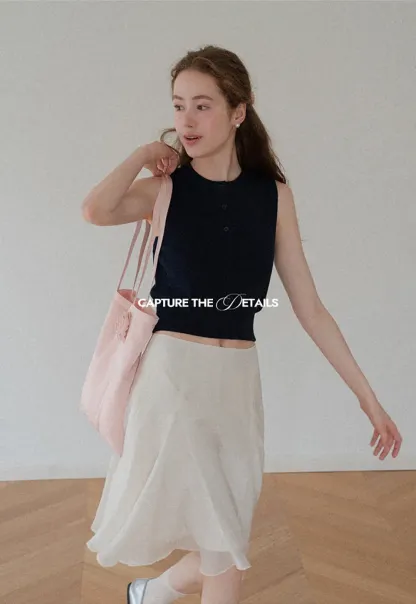Sleeveless Henley Neck Wool Knit Top
