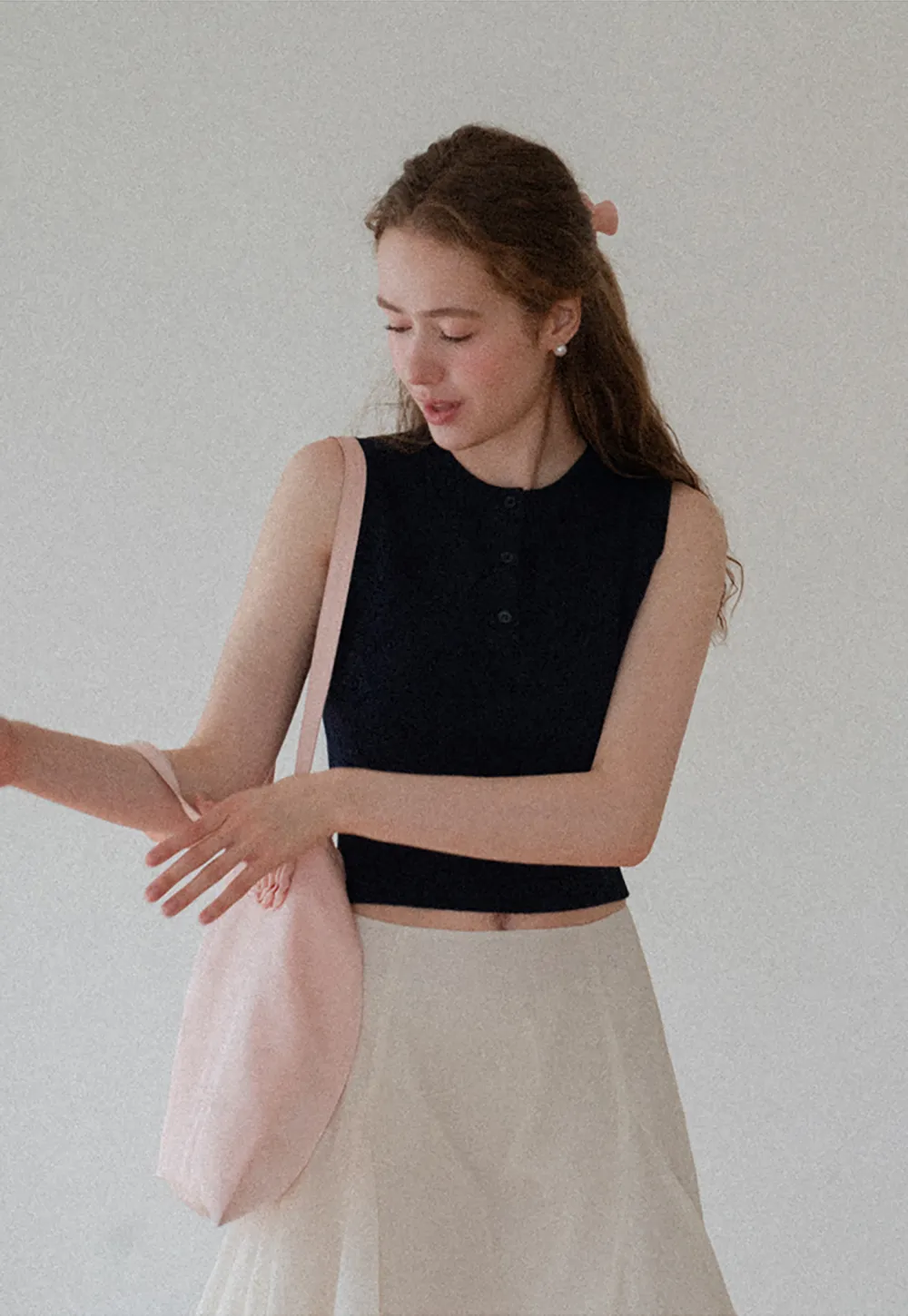 Sleeveless Henley Neck Wool Knit Top