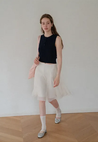 Sleeveless Henley Neck Wool Knit Top