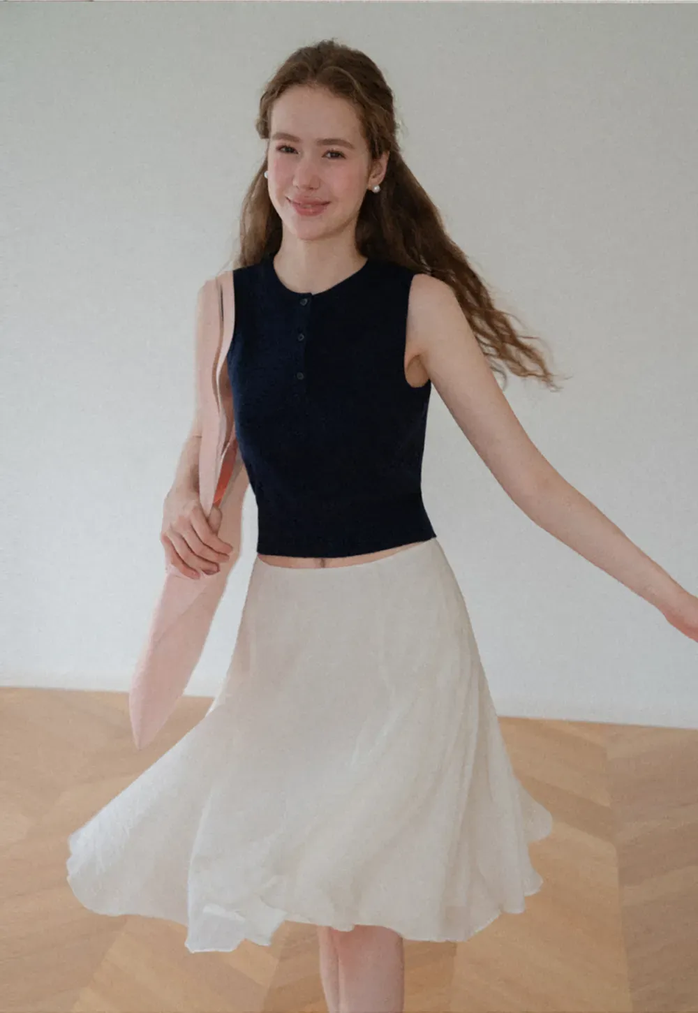 Sleeveless Henley Neck Wool Knit Top