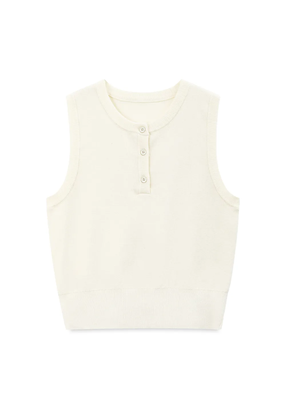 Sleeveless Henley Neck Wool Knit Top