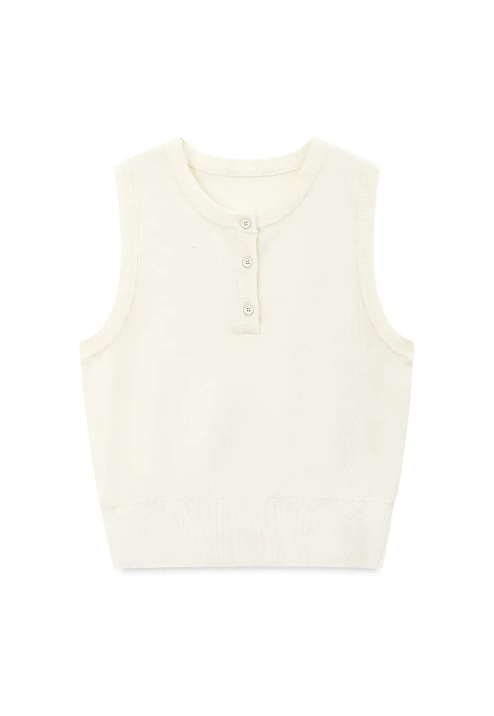 Sleeveless Henley Neck Wool Knit Top