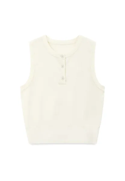 Sleeveless Henley Neck Wool Knit Top