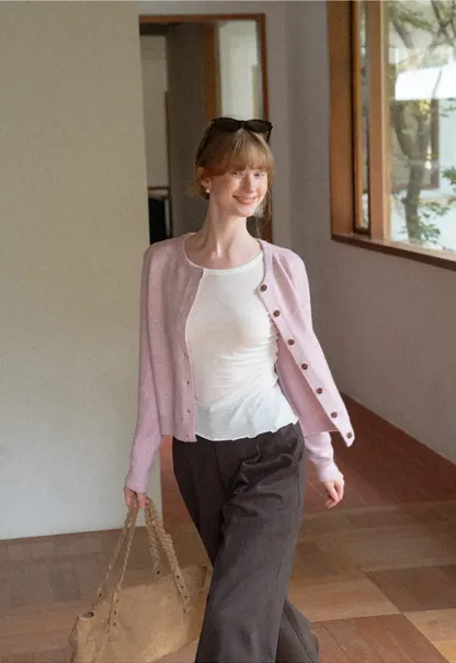 Peter Pan Collar Button Front Wool Knit Cardigan