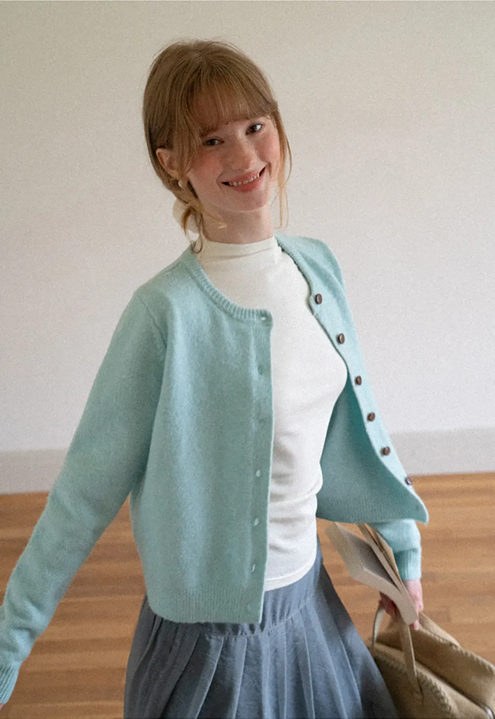 Peter Pan Collar Button Front Wool Knit Cardigan