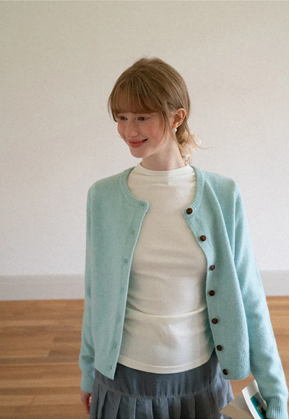 Peter Pan Collar Button Front Wool Knit Cardigan