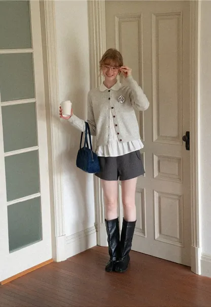 Peter Pan Collar Button Front Wool Knit Cardigan