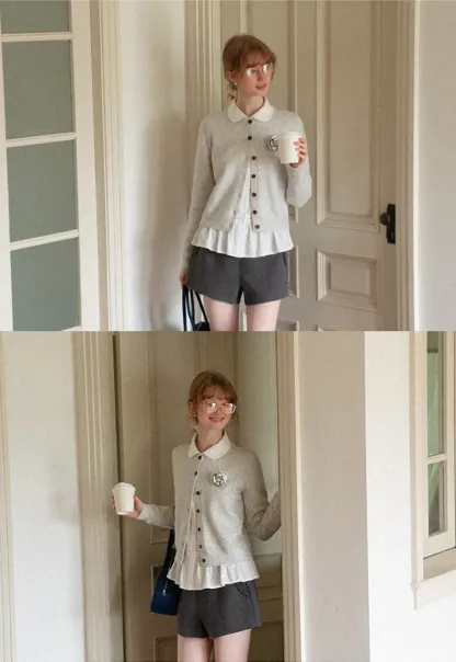Peter Pan Collar Button Front Wool Knit Cardigan