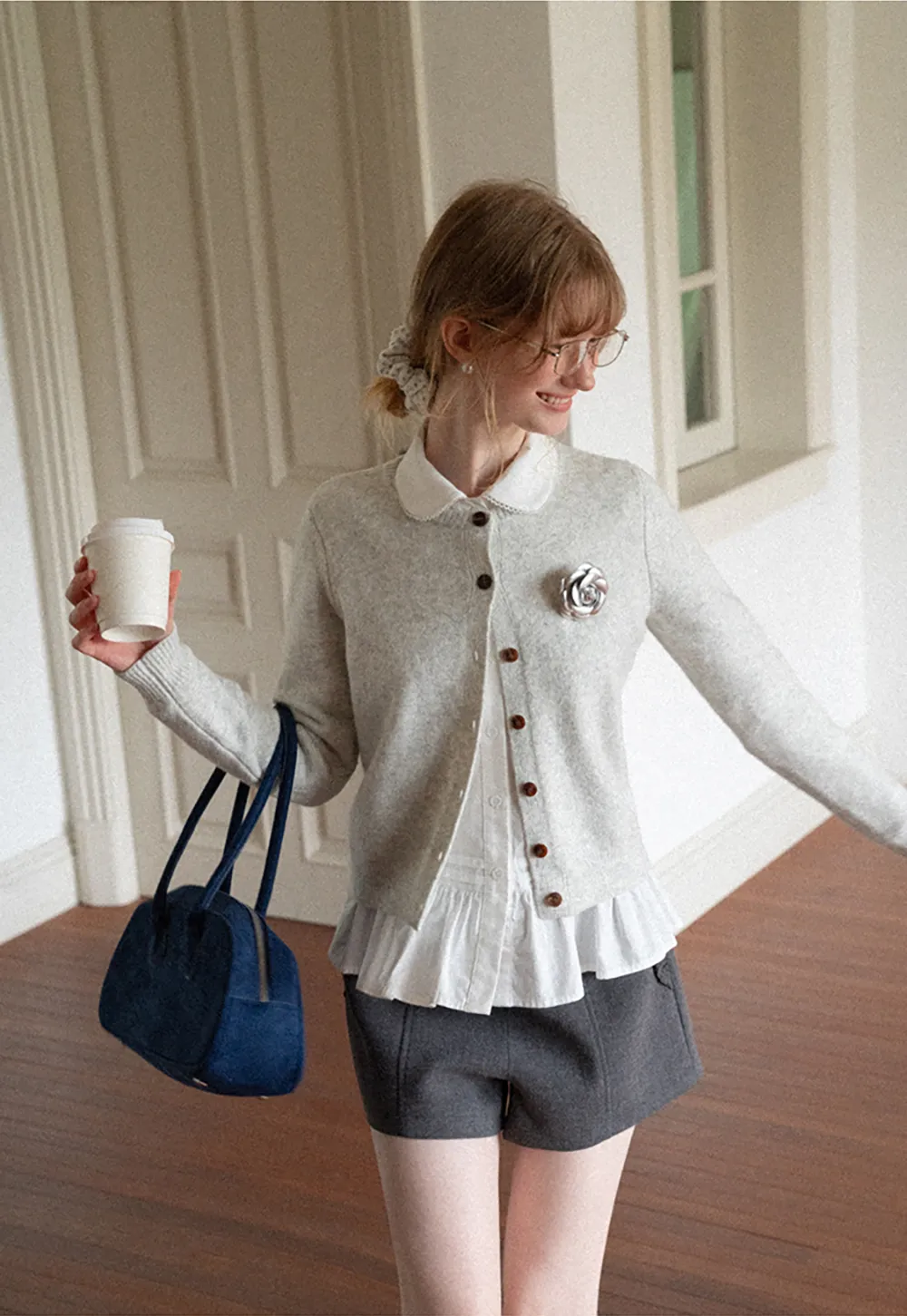 Peter Pan Collar Button Front Wool Knit Cardigan