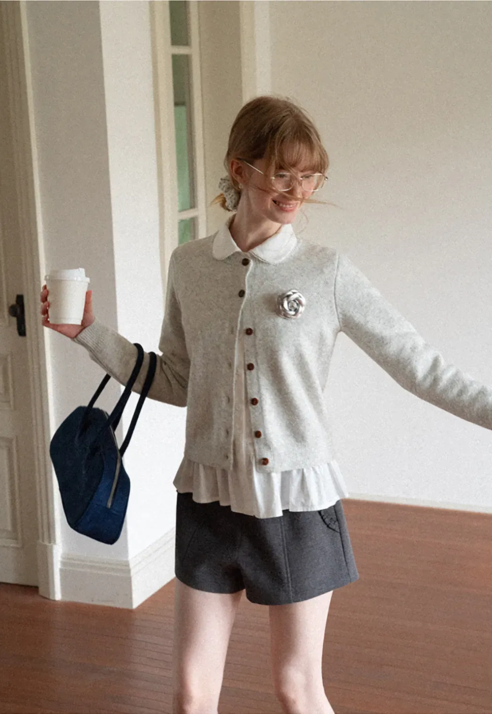 Peter Pan Collar Button Front Wool Knit Cardigan