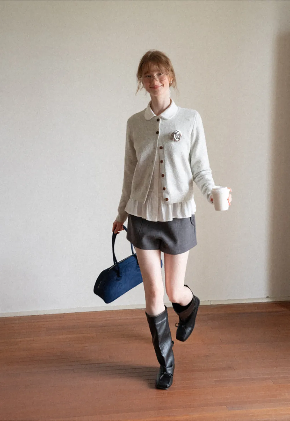 Peter Pan Collar Button Front Wool Knit Cardigan